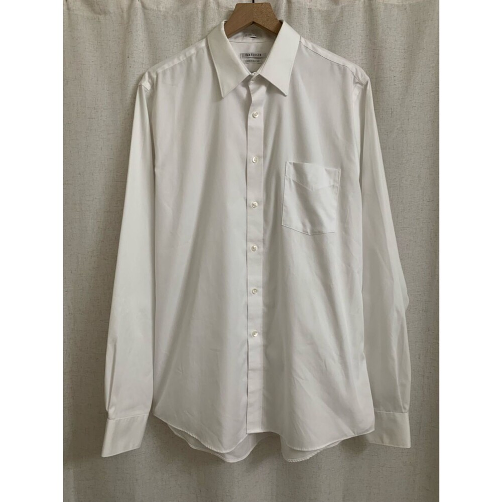 Van Heusen White Men's Pinpoint Wrinkle Free Reg Fit Long Sleeve Shirt 36/37